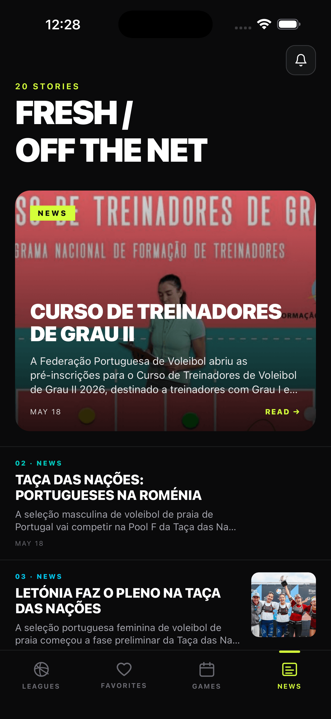 Ecrã da app VBPT: notícias